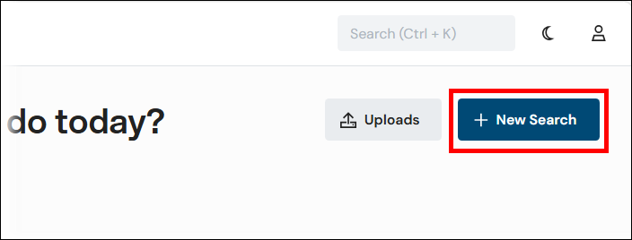 New Search button on the homepage.
